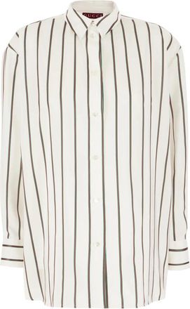 Gucci Web Zijde Jacquard Shirt - Dames - Overhemden - Wit - S - Polyester - Overhemden