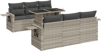 vidaXL Set De Sof&aacute;s De Jard&iacute;n 7 Pzas Con Cojines Rat&aacute;n Pe Gris Claro Vidaxl