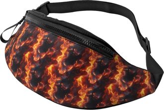 Generic Red Flame Pattern Print Waist Packs Waist Bag Lightweight Bumbags For Shopping Running Sport 14X35Cm