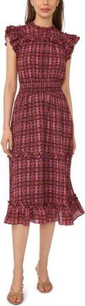 CeCe by Cynthia Steffe Paisley Flutter Sleeve Midi Dress in Rich Black/burgundy at Nordstrom, Size Xx-Large