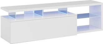 HOGAR 24 Mobile porta tv, Credenza per televisione da soggiorno con 1 anta, Supporto tv con luce led, Buffet da salotto, cm 150x41h50, Bianco lucido