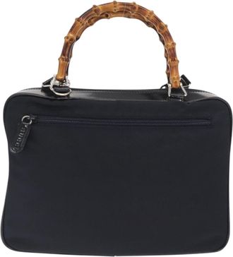 Gucci Vintage Bamboo Handle Bag Nylon Black Nylon Handbag (Pre-Owned)