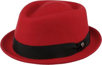 Lierys Classic Porkpie Wool Felt Hat Water-Repellent Packable Made in Italy Men Women Summer Winter Musician Red