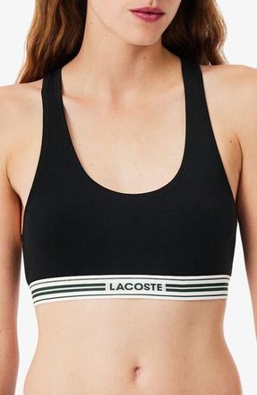Lacoste Racerback Padded Stretch Cotton Bralette in Black at Nordstrom, Size Xx-Large
