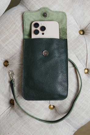 D'Arienzo Tracollina porta cellulare in pelle verde morbida DArienzo, Seleziona Taglia Unica, Colore Verde