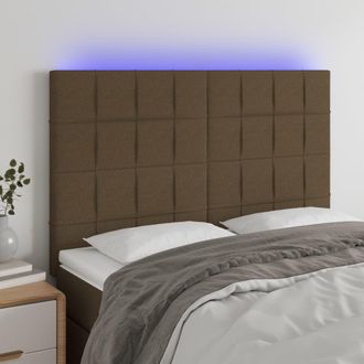 vidaXL Cabecero Con Luces Led Tela Marr&oacute;n Oscuro 144x5x118/128 Cm Vidaxl