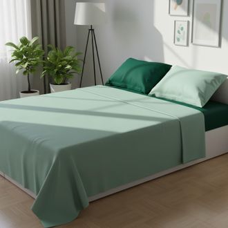 KASANOVA Completo letto matrimoniale bicolor verde chiaro e scuro