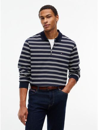 Tommy Hilfiger Mens Quarter-Zip Rugby Sweatshirt - Navy Blue/Ivory Petal - XXL