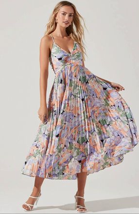 Astr Alina Floral Pleated Midi Dress In Multi