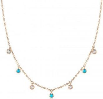 Allurez Diamond & Turquoise Station Necklace 14K Rose Gold (0.22ct)