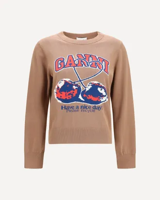 Ganni Cherry-print cotton Sweater Female XS
