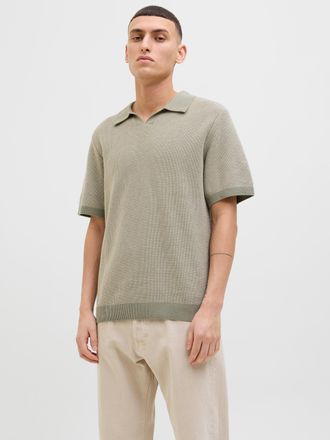Jack & Jones Rundhalspullover JACK & JONES JPRCCEASTON KNIT SPLIT NECK SS SN, Herren, Gr. M, gr&uuml;n (tea leaf), Strick, Obermaterial: 100% Baumwolle, unifarben, regu