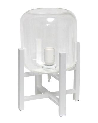 Lalia Home White Wood Mounted Table Lamp With Clear Glass Cylinder Shade