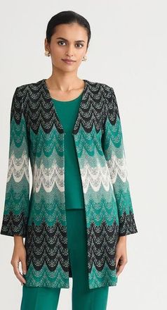 Ming Wang Heritage Scalloped Jacquard Soft Knit Jacket in Everest/twig/black/ivory at Nordstrom, Size X-Small