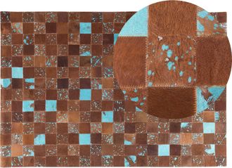 Beliani Alfombra De Piel De Vaca Marr&oacute;n Azul 140 X 200 Cm Fabricado A Mano Patchwork Moderno Aliaga