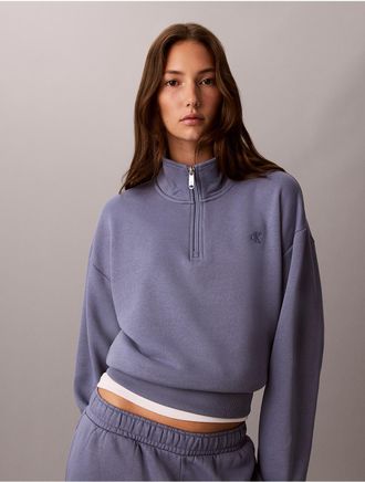 Calvin Klein Jeans Calvin Klein Womens Monogram Fleece 1/4 Zip Sweatshirt - Blue - XL