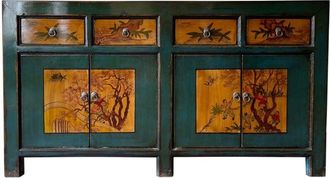 Wanderlust Deco Aparador De Madera Artesanal Pintado A Mano Azul 150x40x82h Cm