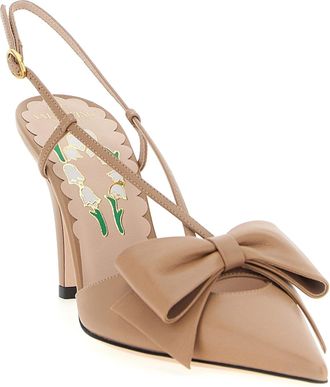 Valentino Garavani Kidskin with Bow Detail Slingback Pump - Beige