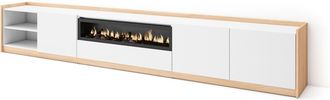 Skraut Home Skraut Home - Mueble Tv, Televisi&oacute;n, 310x37x50cm, Para Tv Hasta 80, Chimenea El&eacute;ctrica, Blanco Y Roble Soft