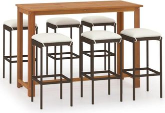 vidaXL Conjunto De Bar Para Jard&iacute;n 7 Piezas Con Cojines Marr&oacute;n Vidaxl