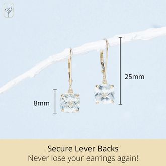 MAX + STONE Solid 14k Yellow or White Gold 8mm Cushion Cut Dangle Gemstone Earrings