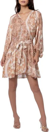 Ciebon Sonia Metallic Long Sleeve Minidress in Taupe Multi at Nordstrom, Size X-Small