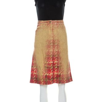 Roberto Cavalli Multicolor Faded Houndstooth Print Denim Skirt