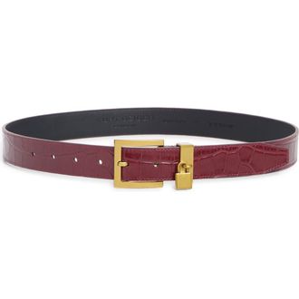 Kurt Geiger Croc Embossed Leather Belt in Burgundy at Nordstrom Rack, Size X-Small/small