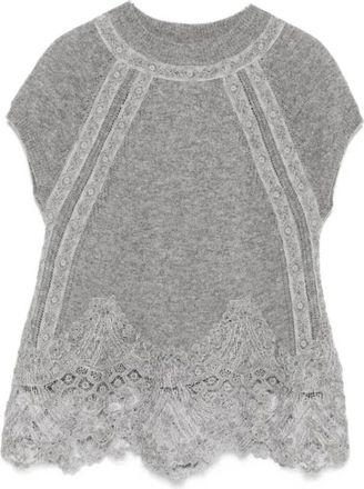 Ermanno Scervino Truien & Vesten, Dames, Grijs, XS, Kasjmier, Cashmere Kant Top