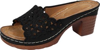 Generic Womens Boho Floral Lace Mule Slippers Low Chunky Heel Sandals for Women Comfortable Open Toe Slide Shoes for Summer Casual Wear (4.5)