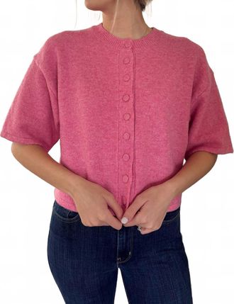 Pinch Design Flora Knit Short Sleeve Button Cardigan Top In Pink