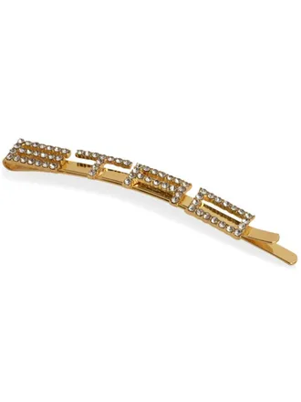 Etro logo-lettering rhinestone hair clip - women - Crystal/Metal - One Size - Gold