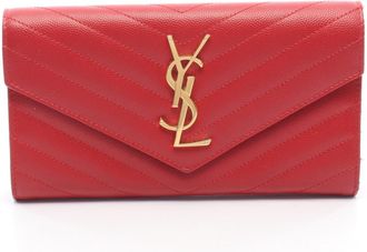 Saint Laurent Red Color Leather Long Wallet (Bi-Fold) (Pre-Owned)