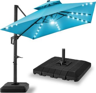 Best Choice Products 12x12ft 2-Tier Square Outdoor Solar LED Cantilever Umbrella w/ 360-Rotating Base