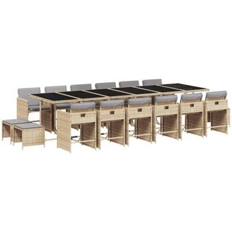 vidaXL Set Comedor De Jard&iacute;n 17 Pzas Con Cojines Rat&aacute;n Sint&eacute;tico Beige Vidaxl