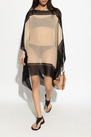 Balmain Silk Poncho, Womens, Beige