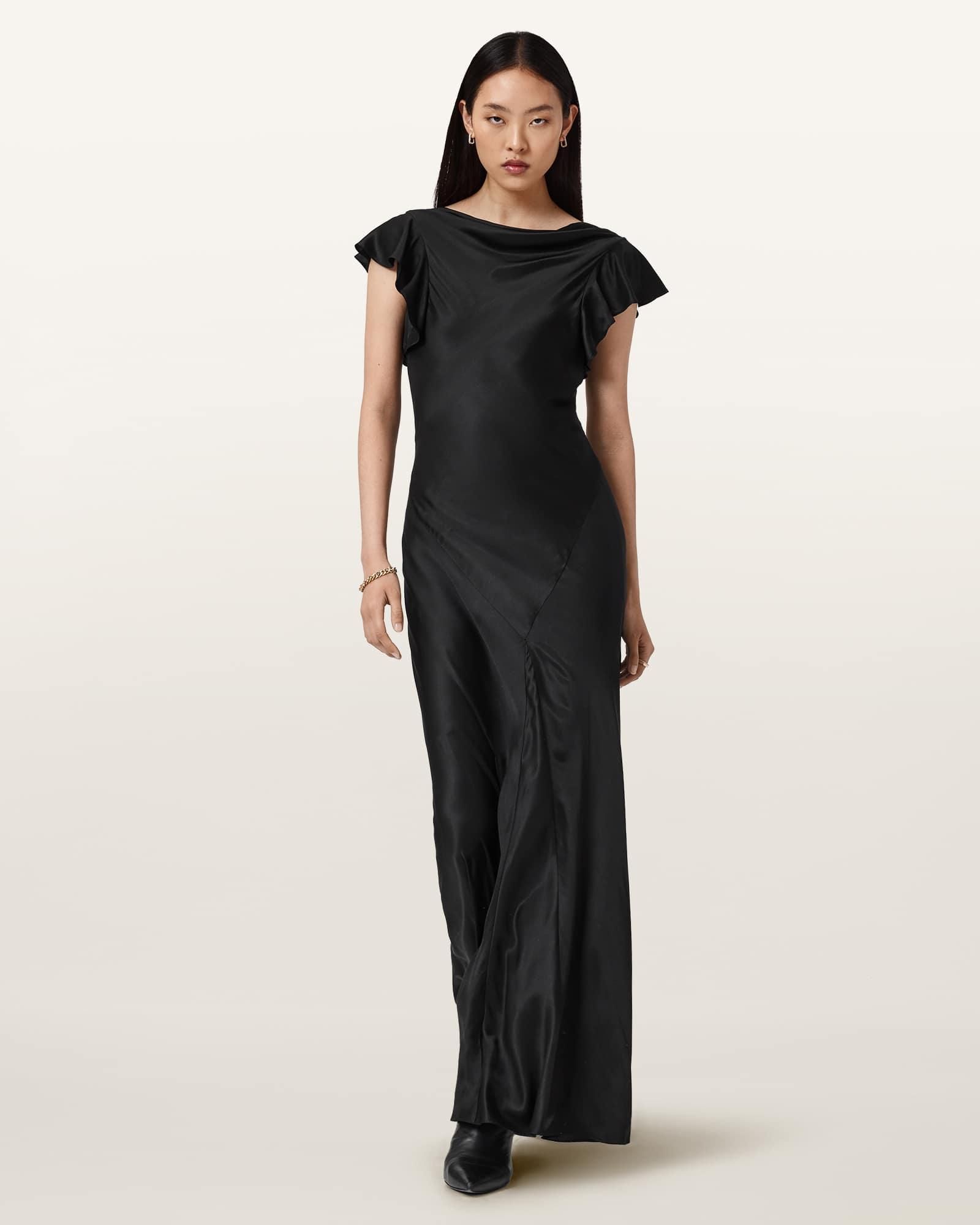 Melloday Leopard Spot Jacquard Long Sleeve Tiered Dress in Black