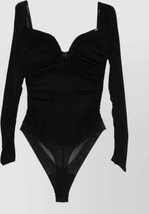 Elisabetta Franchi ruched long-sleeve square-neck off-shoulder bodysuit