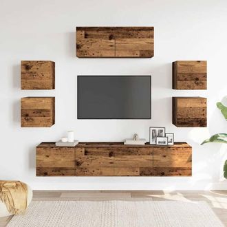 Berkfield Home Classic 7 Piece TV Cabinet Set Wall-mounted Old Wood Engineered Wood in Brown
