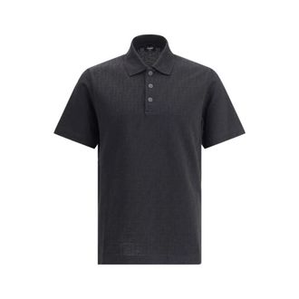 Fendi Tops, Heren, Zwart, S, Katoen, Iconische FF Jacquard Polo Shirt