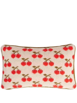La DoubleJ cherry-embroidered cushion - White