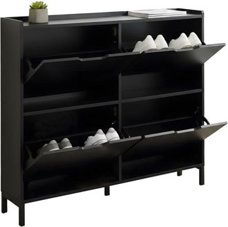 Relaxdays Relaxdays shoe rack, 4 compartments, 16 shoes, HWD: 90 x 100 x 19 cm, narrow cabinet with anti-tip protection, black