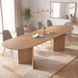 IDMarket Marthe Mesa De Comedor Oval Extensible 6-12 Personas Efecto Madera De Haya 200-300 Cm