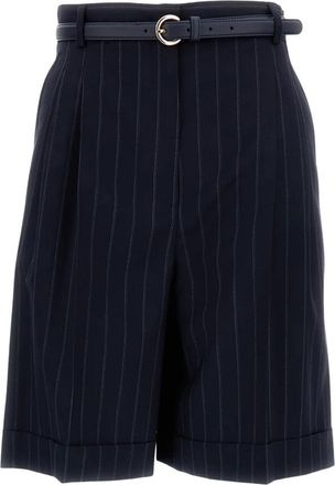Max Mara Pinstriped Bermuda - Dames - Korte Broeken - Blauw - L - Wol - Korte Broeken