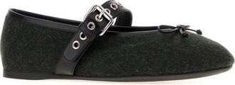 Miu Miu Womens Bottle Green Flannel Ballerinas Loden Ballerine Flat Shoes