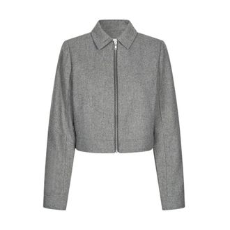 Modstr&ouml;m Grijs Melange Cropped Jas - Dames - Jassen - Grijs - Maat: M Wol