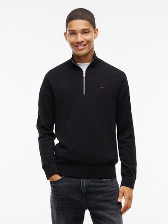 Tommy Hilfiger Mens Tommy Jeans Slim Fit Quarter-Zip Sweater - Black - L