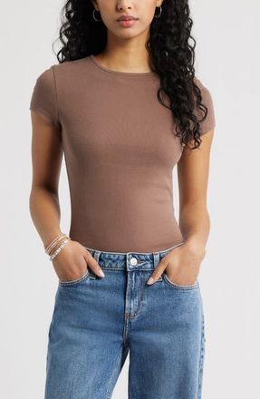 BP. Stretch Cotton Blend Crewneck T-Shirt in Brown Quartz at Nordstrom, Size Xx-Small