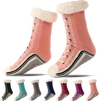 Generic Ultra-thick Cashmere Slipper Home Socks, Soft Fuzzy Non Slip Socks, Slipper Socks with Grips for Women & Men (Pink,One Size)