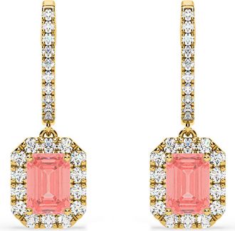 The Diamond Store Annabelle Pink Lab Diamond 2.78ct Emerald Cut Halo Earrings in 18K Yellow Gold - Elara Collection